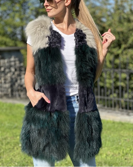 Vesta dámská Pinko dlouhá barevná s umělou kožešinou
